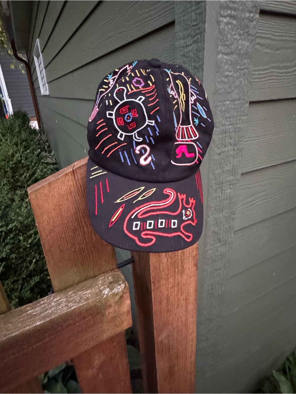 Chico's Black Baseball Cap with Neon Multicolor Embroidery